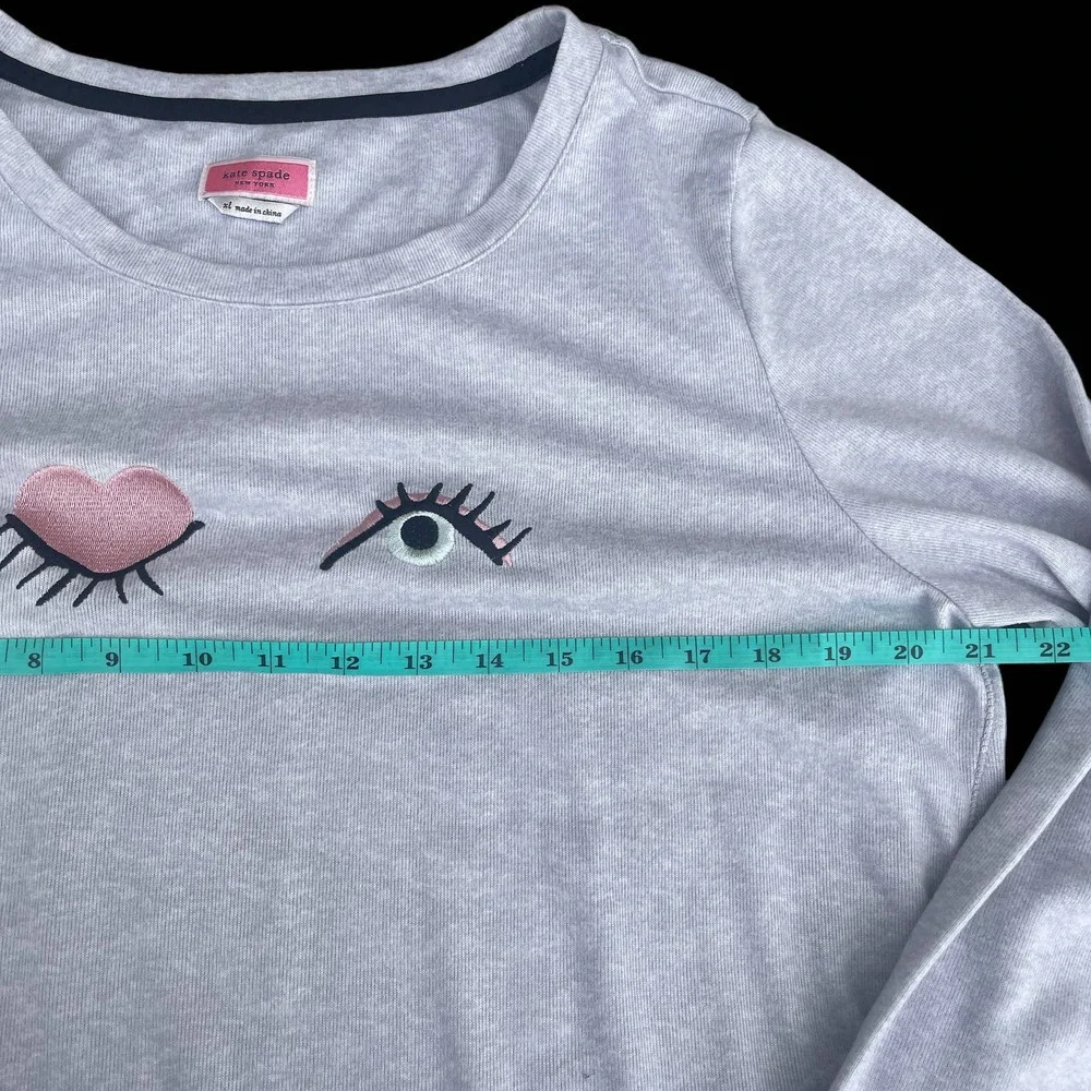 Kate Spade Sleepwear Wink Eye Gray Soft Knit Pajama Lounge Sleep Long Sleeve Top